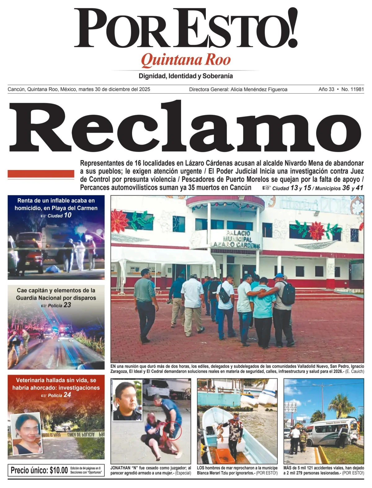Portada de Por Esto (quintana Roo Cancun) del martes, 30 de diciembre de 2025