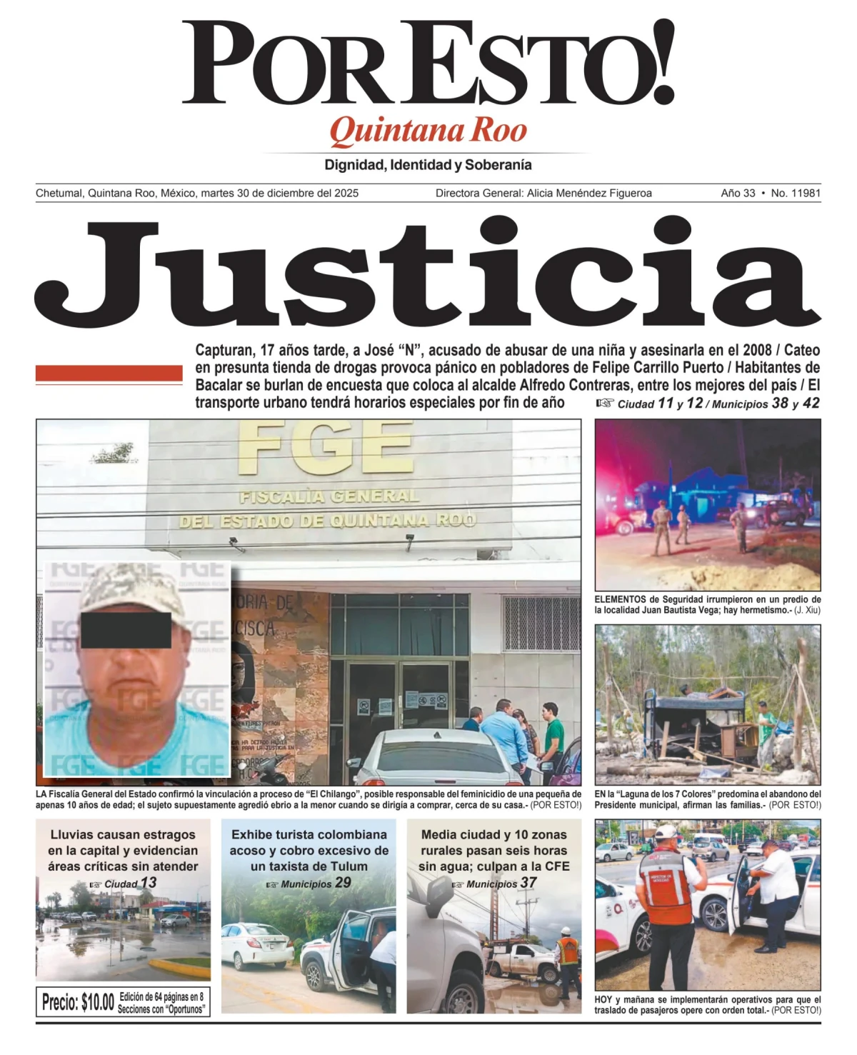 Portada de Por Esto (quintana Roo Chetumal) del martes, 30 de diciembre de 2025