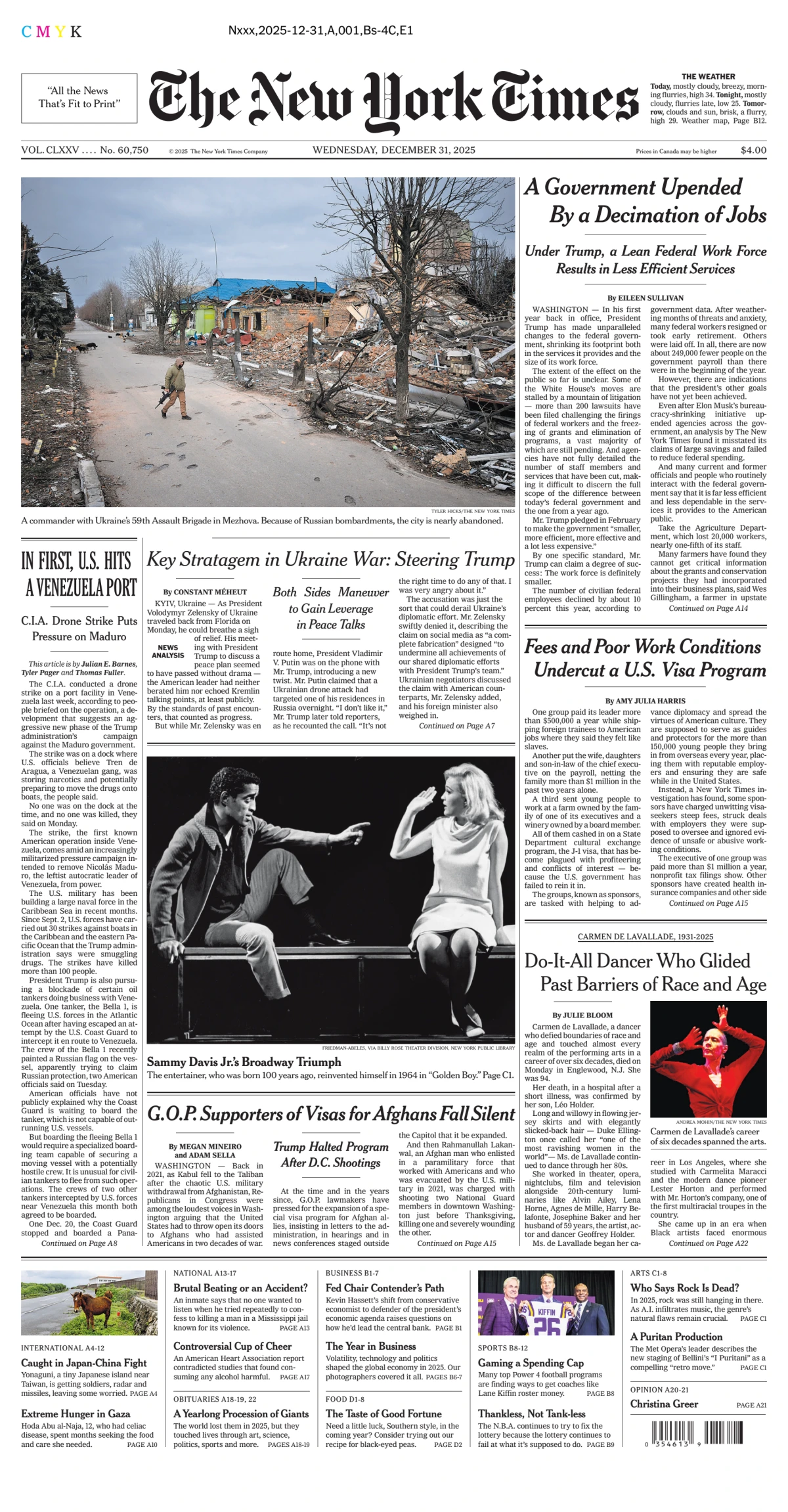 Portada de The New York Times (new York) del miércoles, 31 de diciembre de 2025