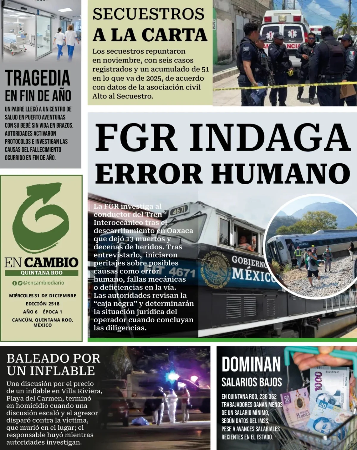 Portada de En Cambio - Quintana Roo (contraportada) del miércoles, 31 de diciembre de 2025