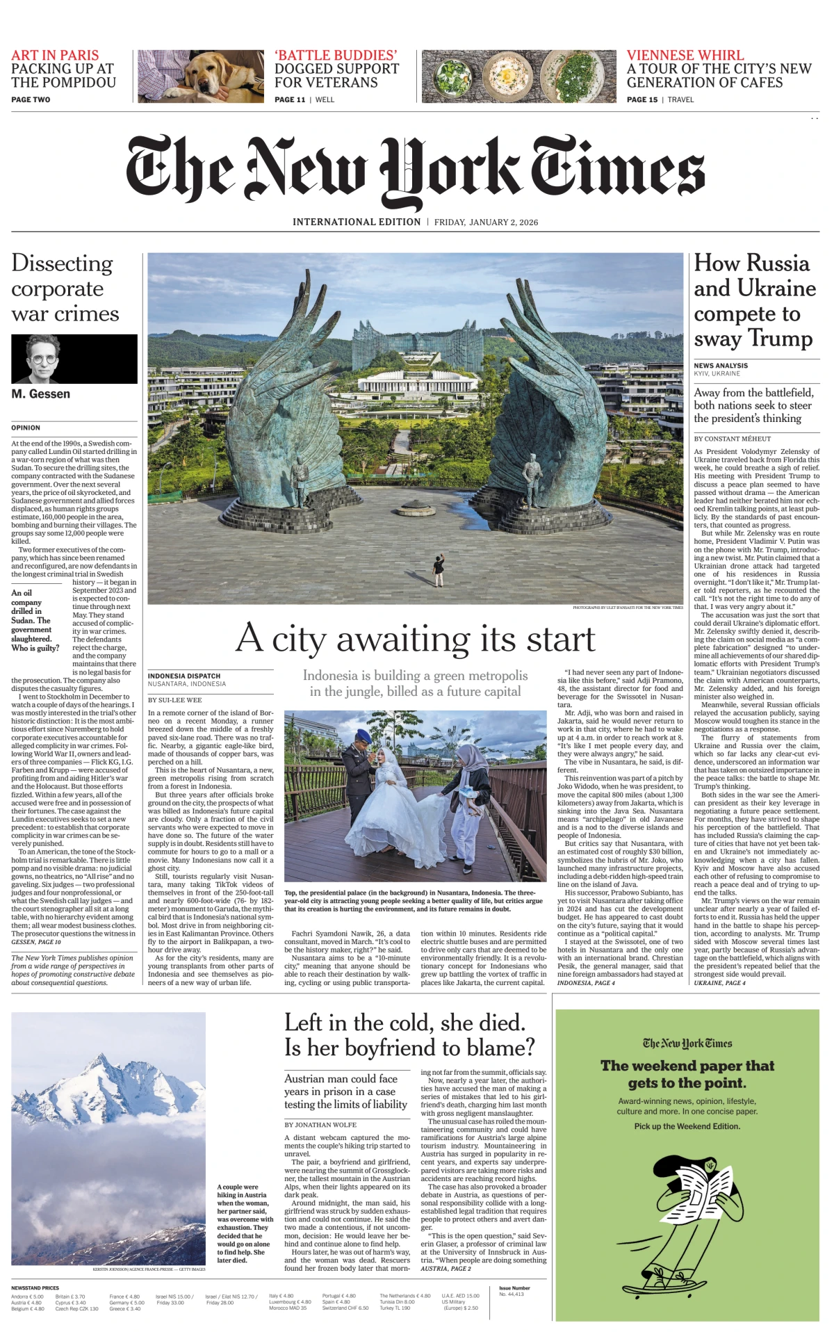 Portada de The New York Times (international) del viernes, 2 de enero de 2026