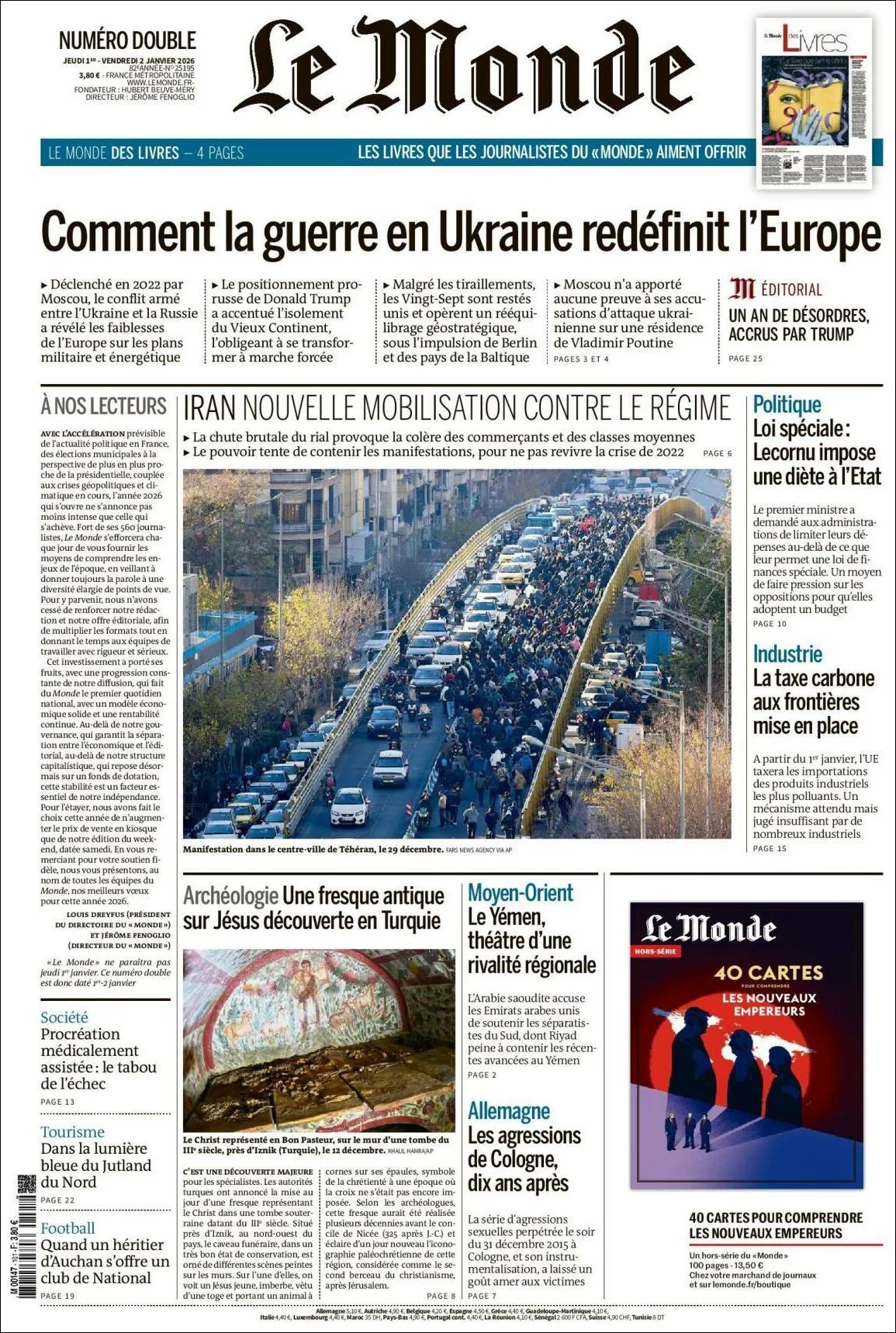 Portada de Le Monde del viernes, 2 de enero de 2026
