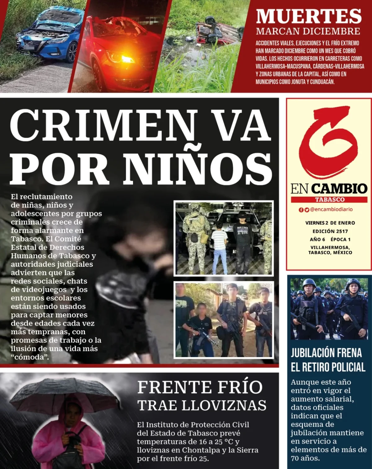 Portada de En Cambio - Tabasco (contraportada) del viernes, 2 de enero de 2026