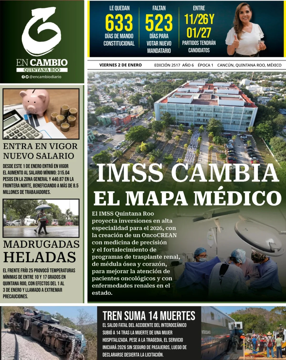 Portada de En Cambio - Quintana Roo (portada) del viernes, 2 de enero de 2026