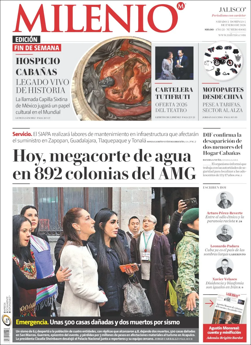 Portada de Milenio Jalisco del sábado, 3 de enero de 2026