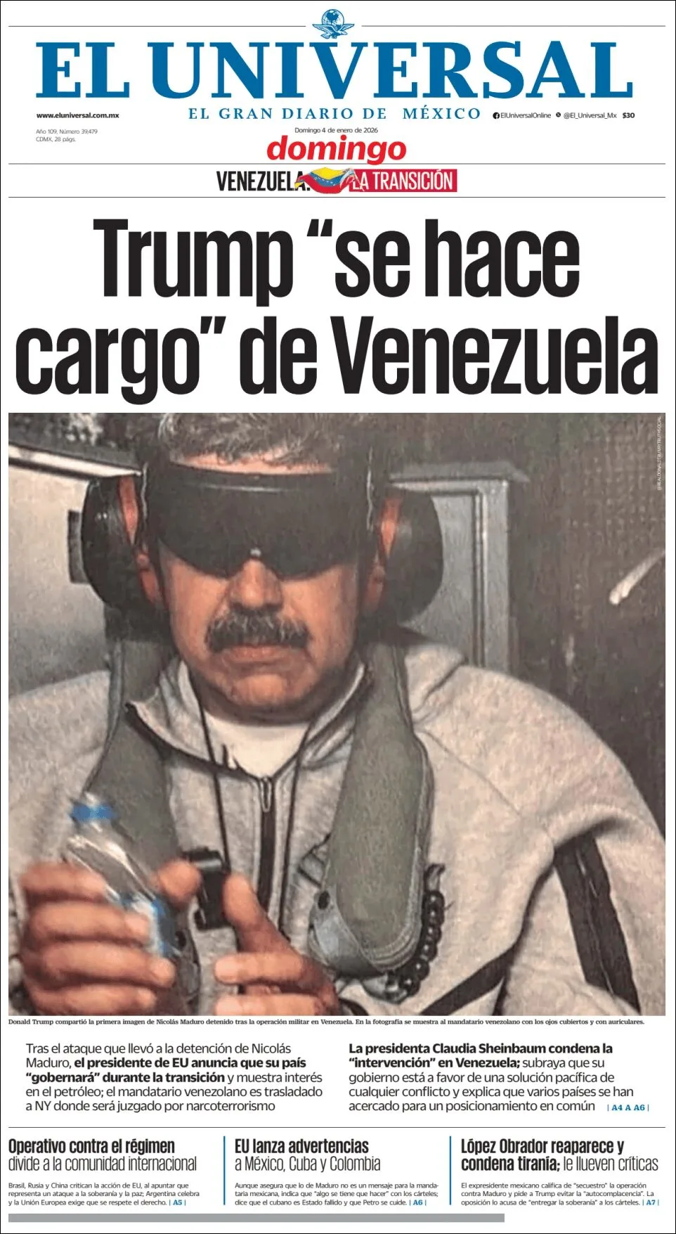 Portada de El Universal