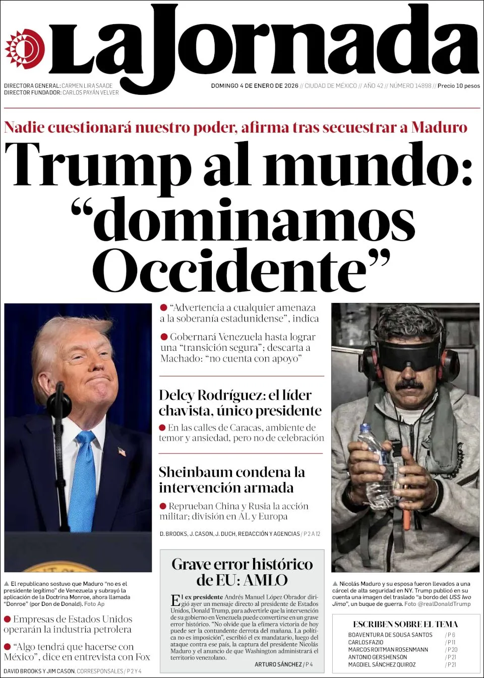 Portada de La Jornada