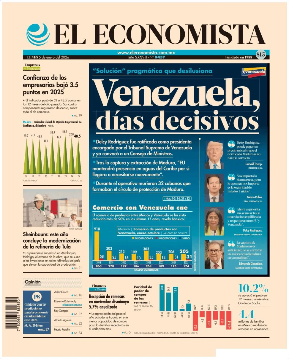 Portada de El Economista del lunes, 5 de enero de 2026