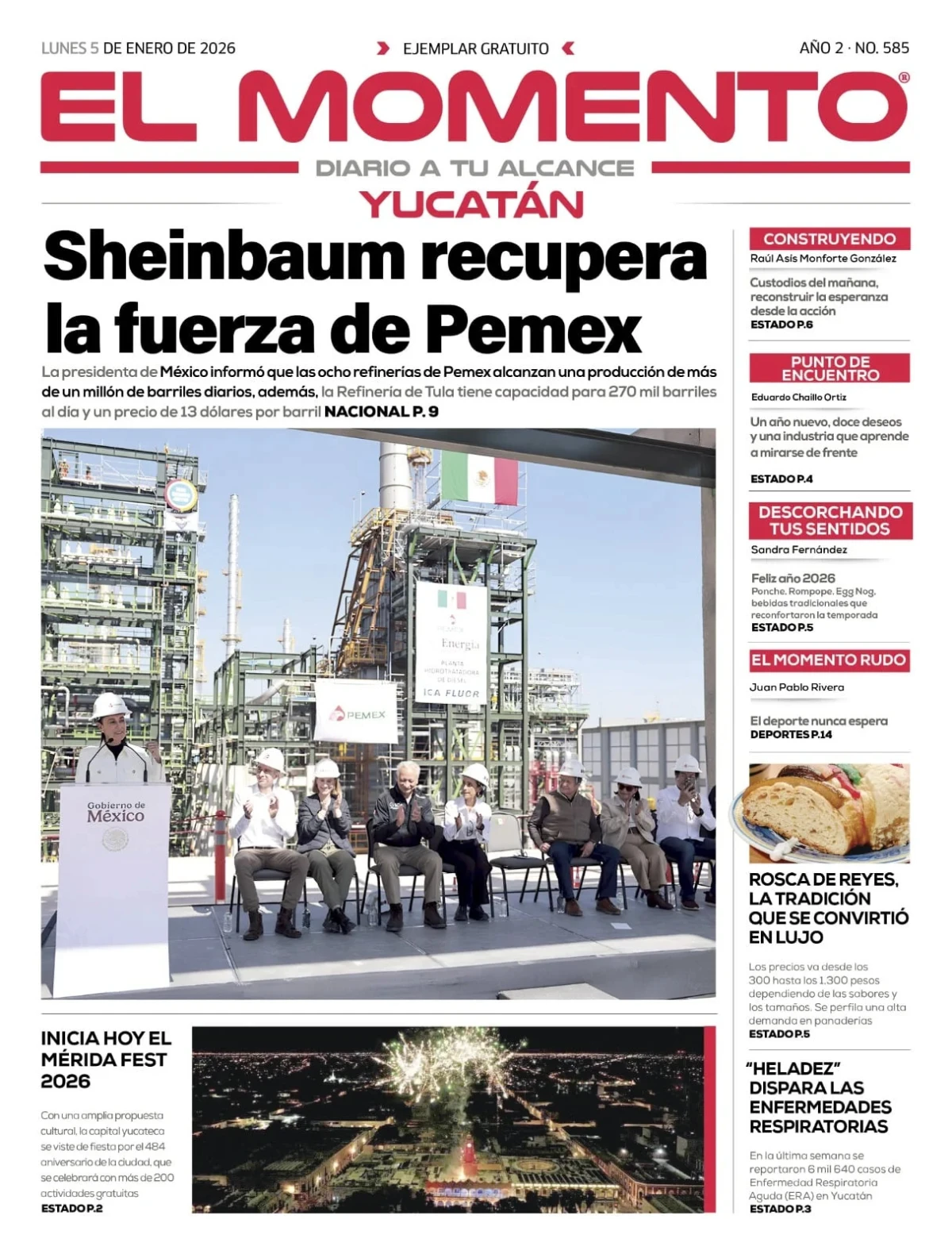 Portada de El Momento Yucatan del lunes, 5 de enero de 2026
