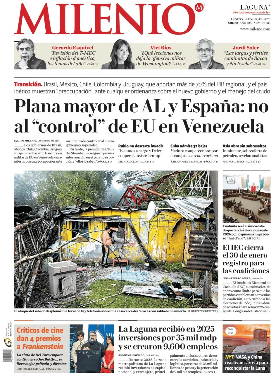 Portada de Milenio Laguna del lunes, 5 de enero de 2026