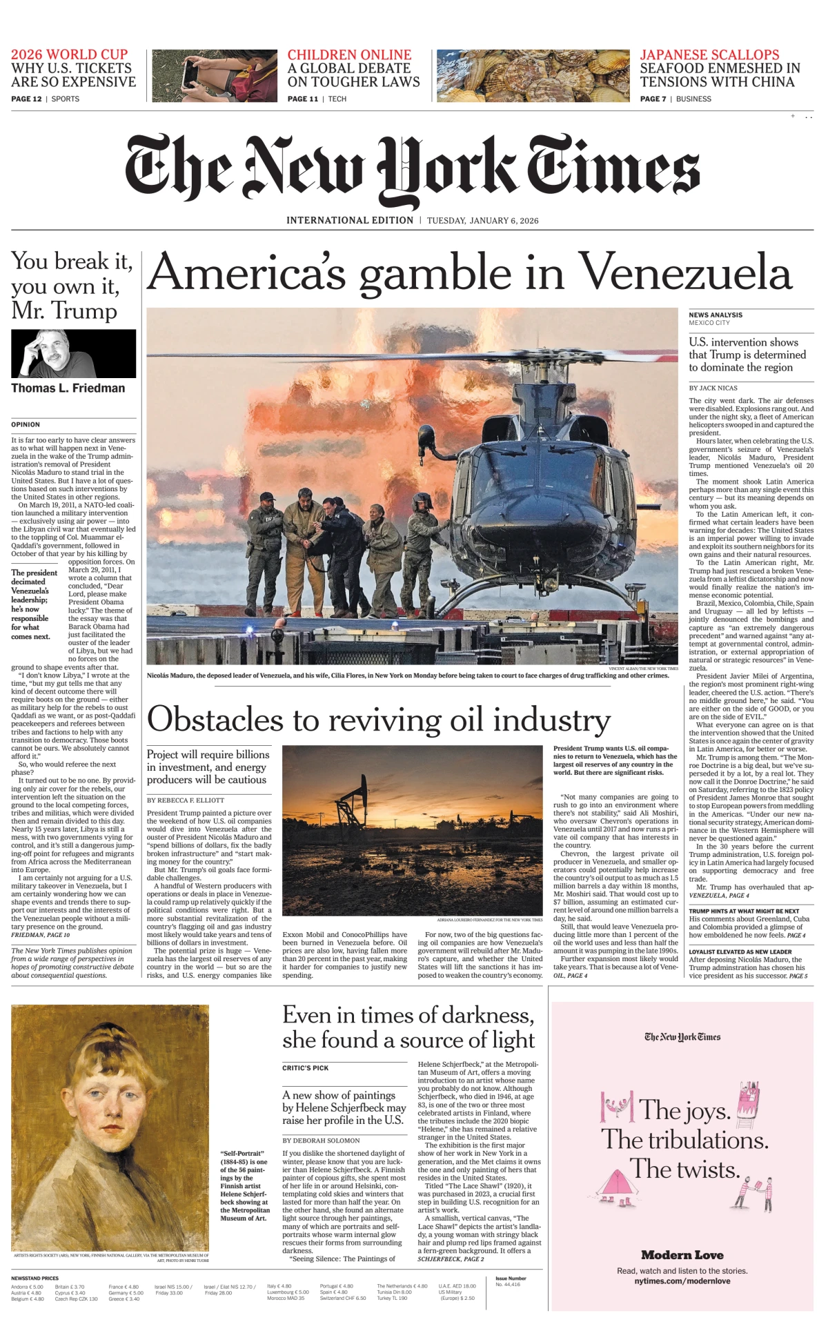 Portada de The New York Times (international) del martes, 6 de enero de 2026