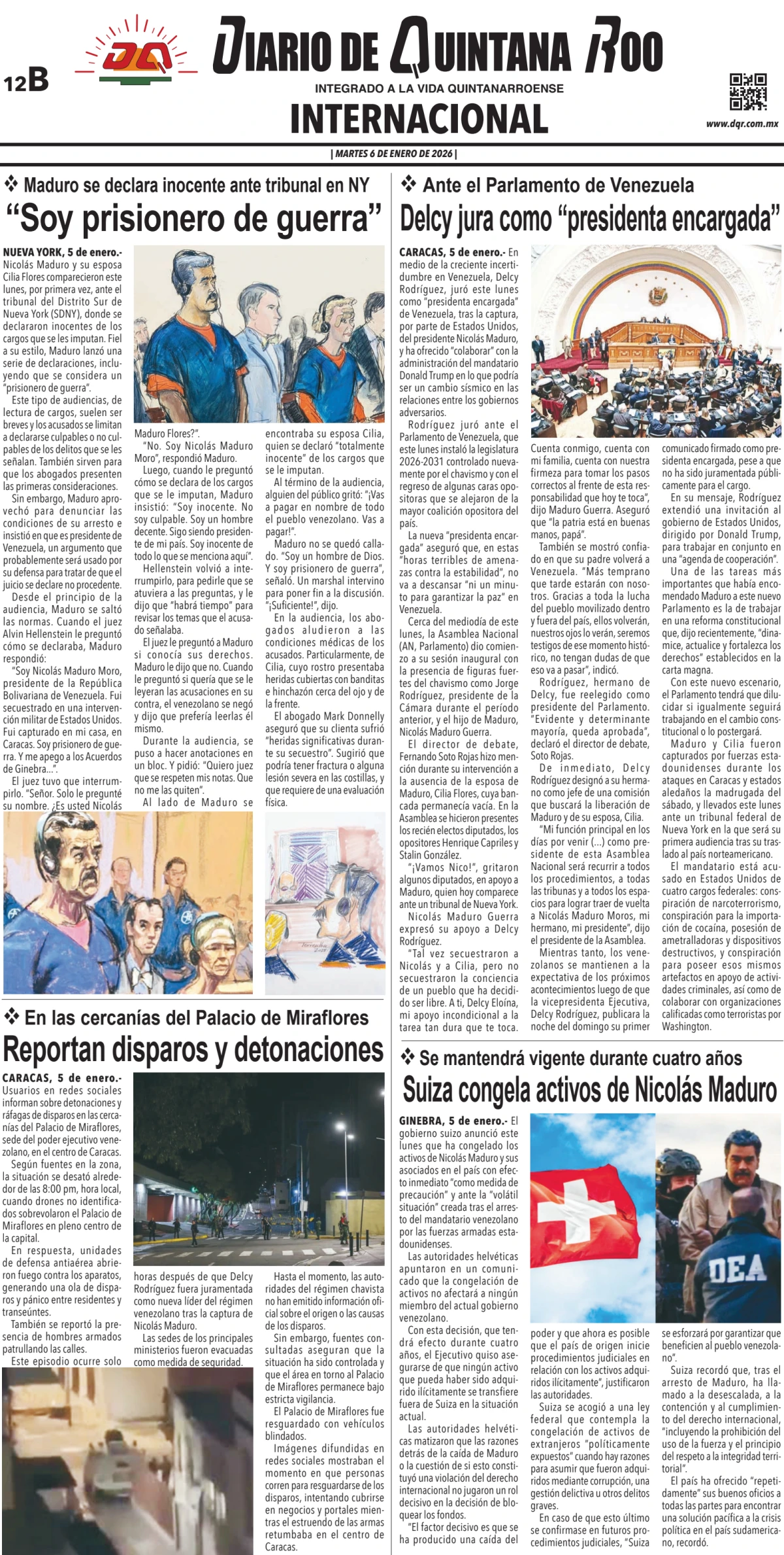 Portada de Diario de Quintana Roo (contra Portada) del martes, 6 de enero de 2026