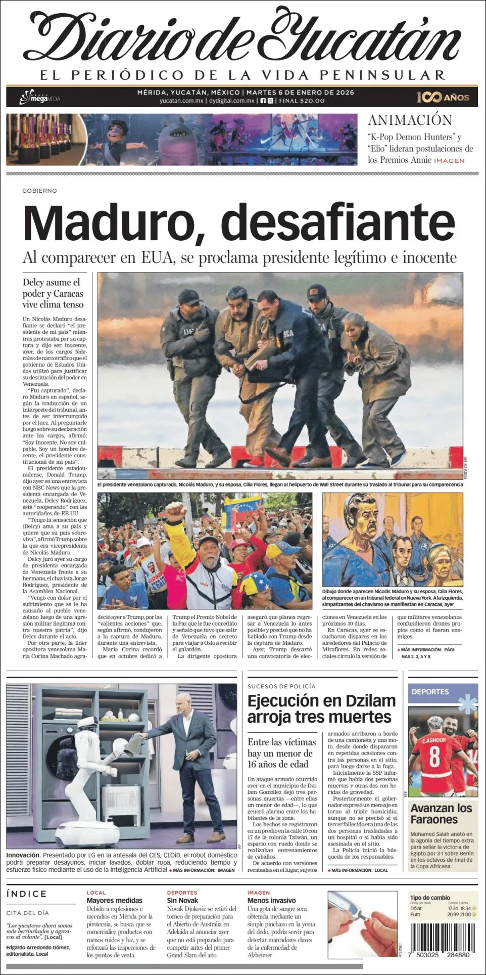 Portada de Diario de Yucatán del martes, 6 de enero de 2026