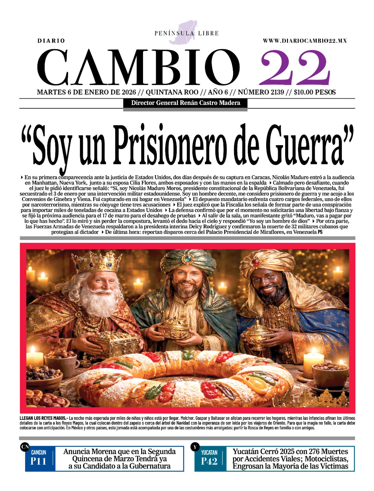 Portada de Diario Cambio 22 (contraportada) del martes, 6 de enero de 2026