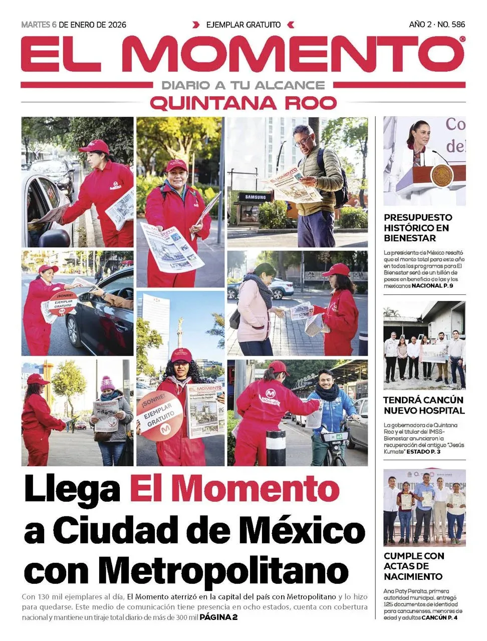 Portada de El Momento Quintana Roo del martes, 6 de enero de 2026