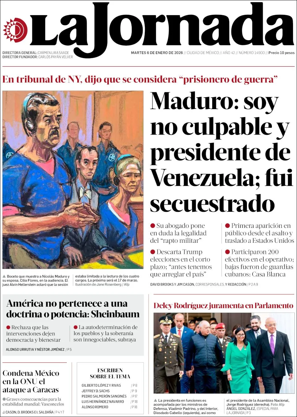 Portada de La Jornada del martes, 6 de enero de 2026