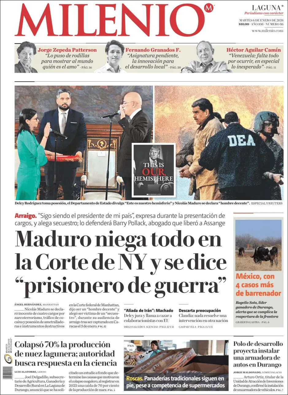 Portada de Milenio Laguna del martes, 6 de enero de 2026