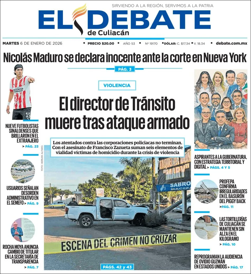 Portada de El Debate de Culiacan del martes, 6 de enero de 2026