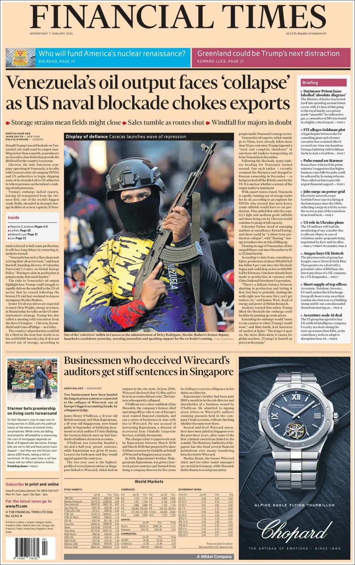 Portada de Financial Times del miércoles, 7 de enero de 2026