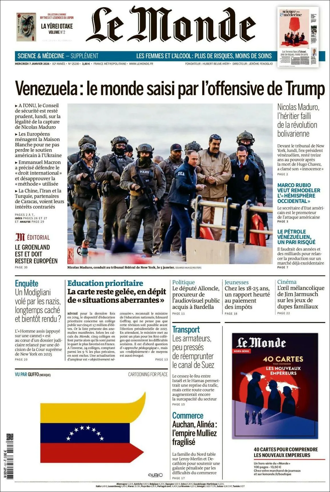 Portada de Le Monde del miércoles, 7 de enero de 2026