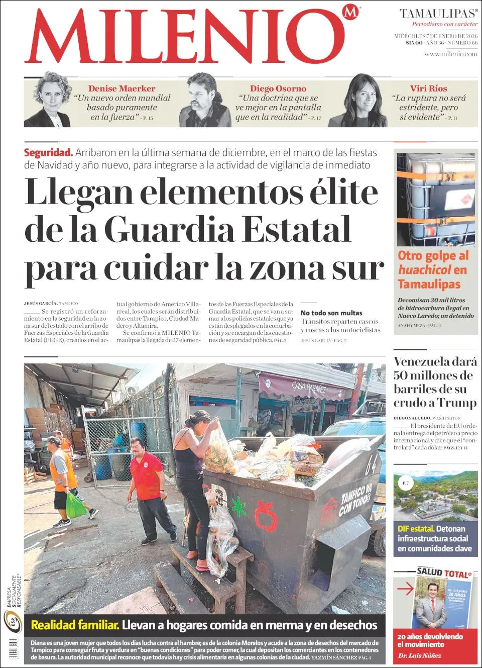Portada de Milenio Tamaulipas del miércoles, 7 de enero de 2026