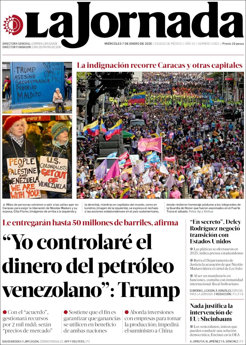 Portada de La Jornada del miércoles, 7 de enero de 2026