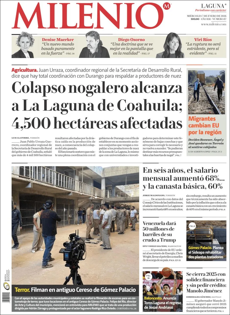 Portada de Milenio Laguna del miércoles, 7 de enero de 2026