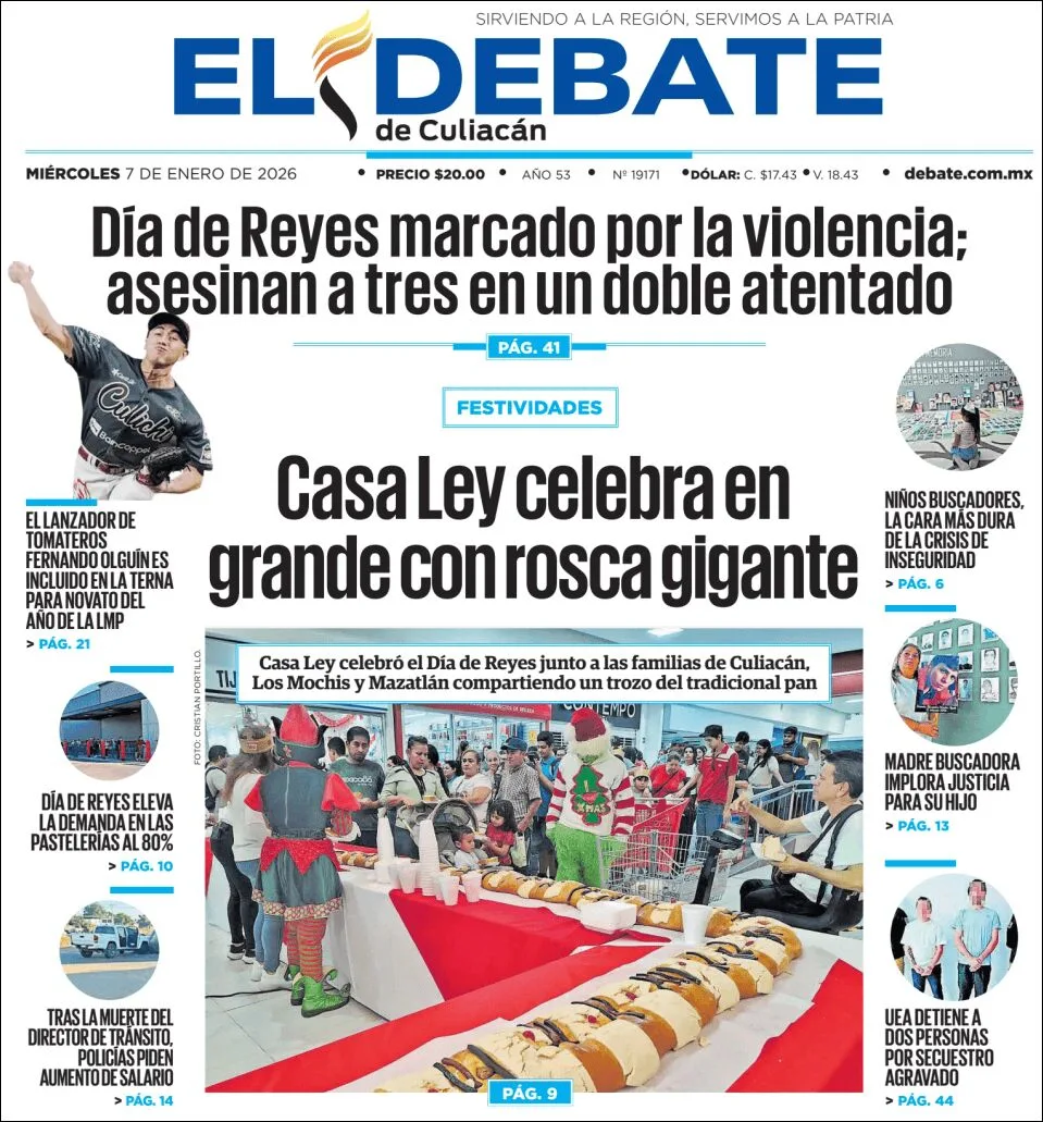 Portada de El Debate de Culiacan del miércoles, 7 de enero de 2026