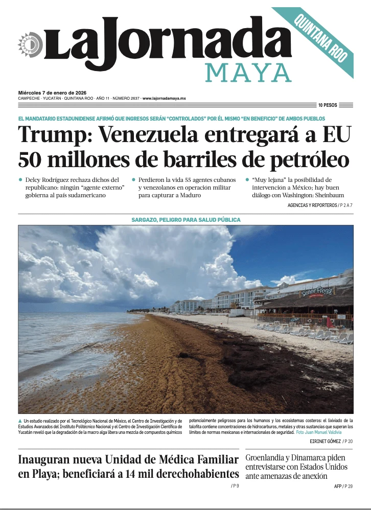 Portada de La Jornada Maya Quintana Roo del miércoles, 7 de enero de 2026