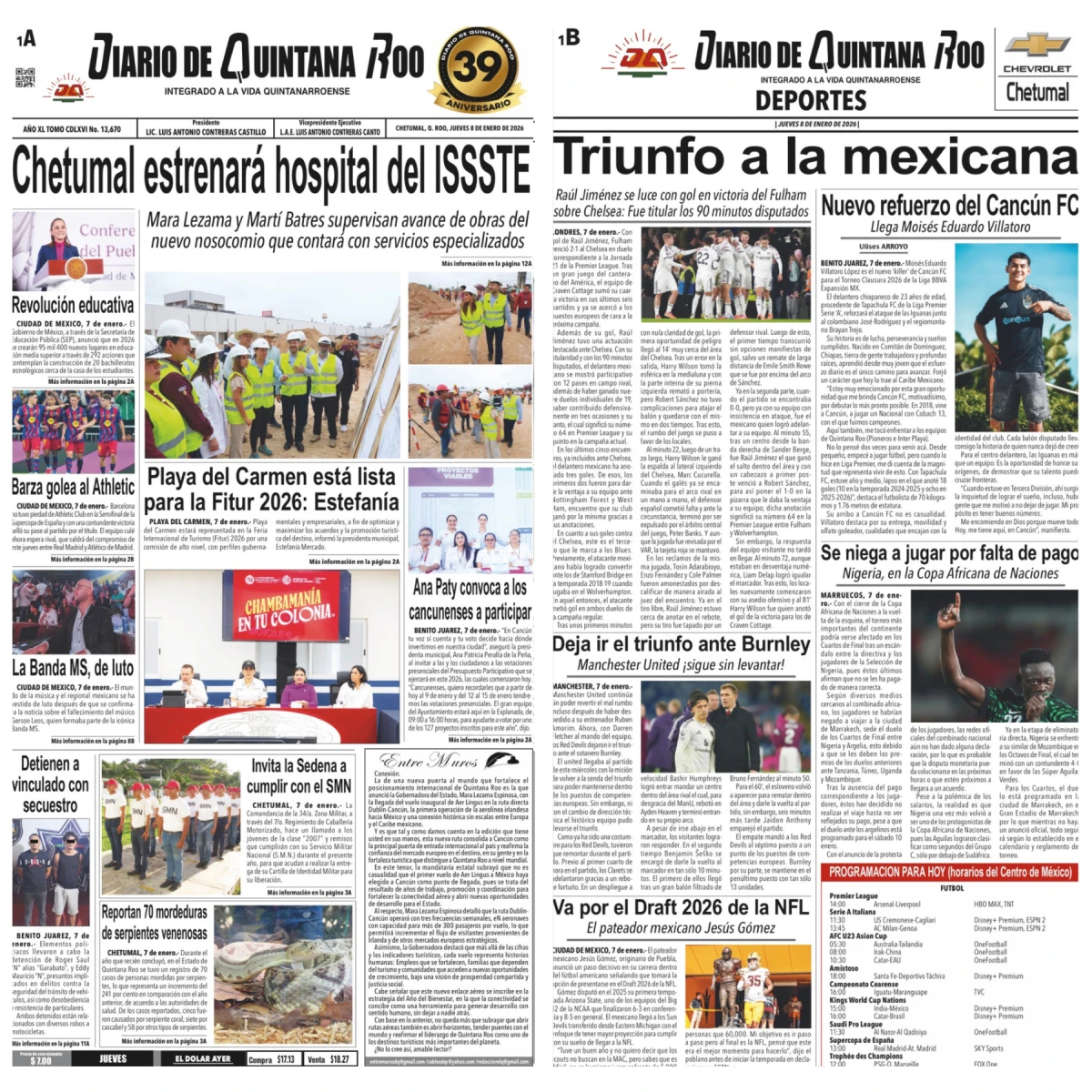 Portada de Diario de Quintana Roo (portada)