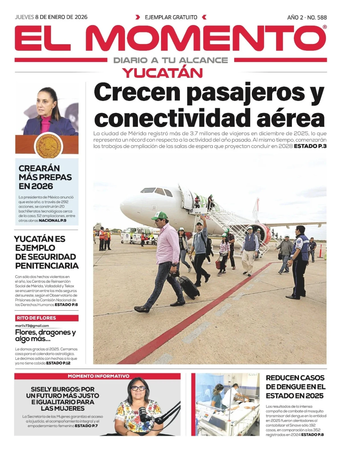 Portada de El Momento Yucatan del jueves, 8 de enero de 2026
