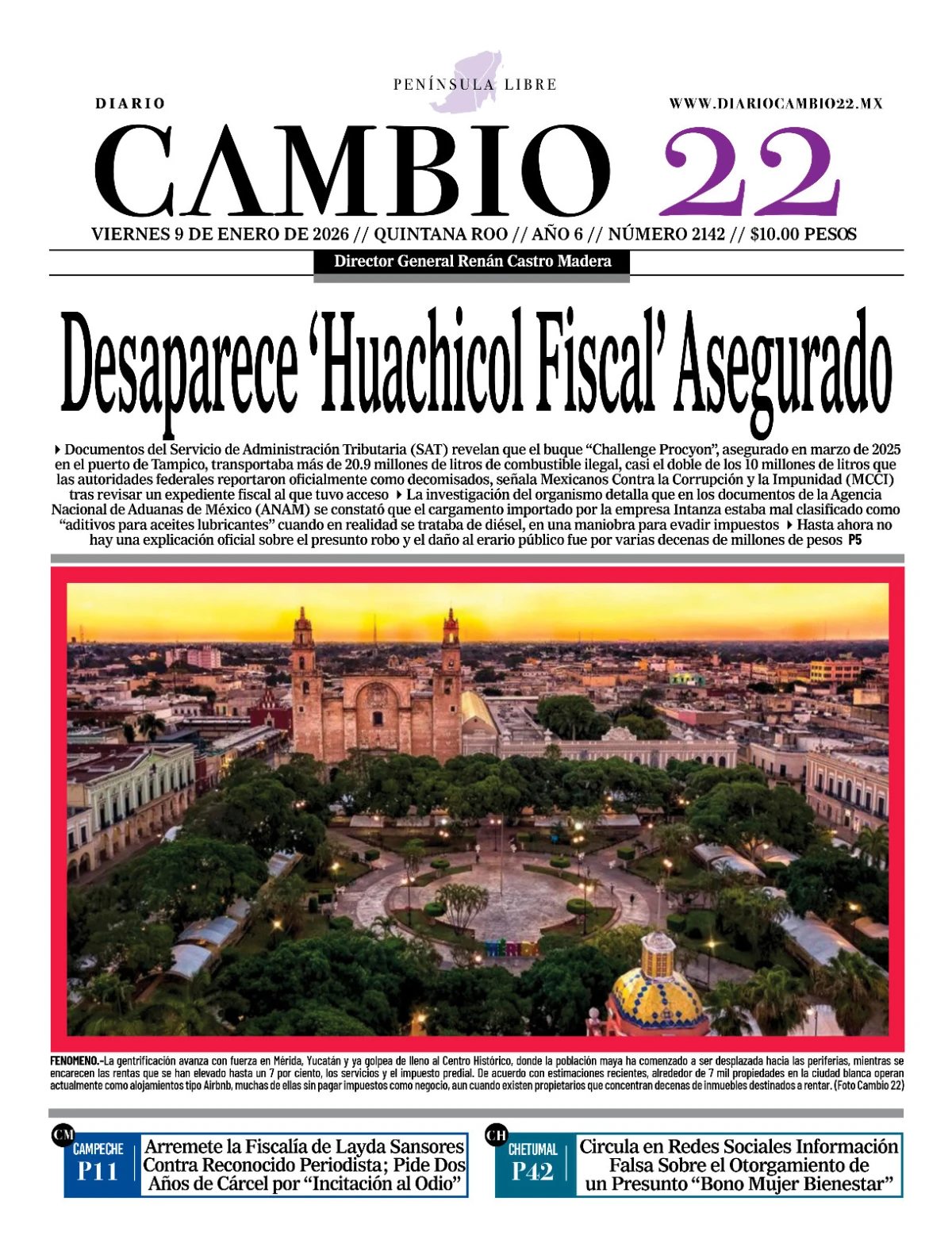 Portada de Diario Cambio 22 (contraportada) del viernes, 9 de enero de 2026