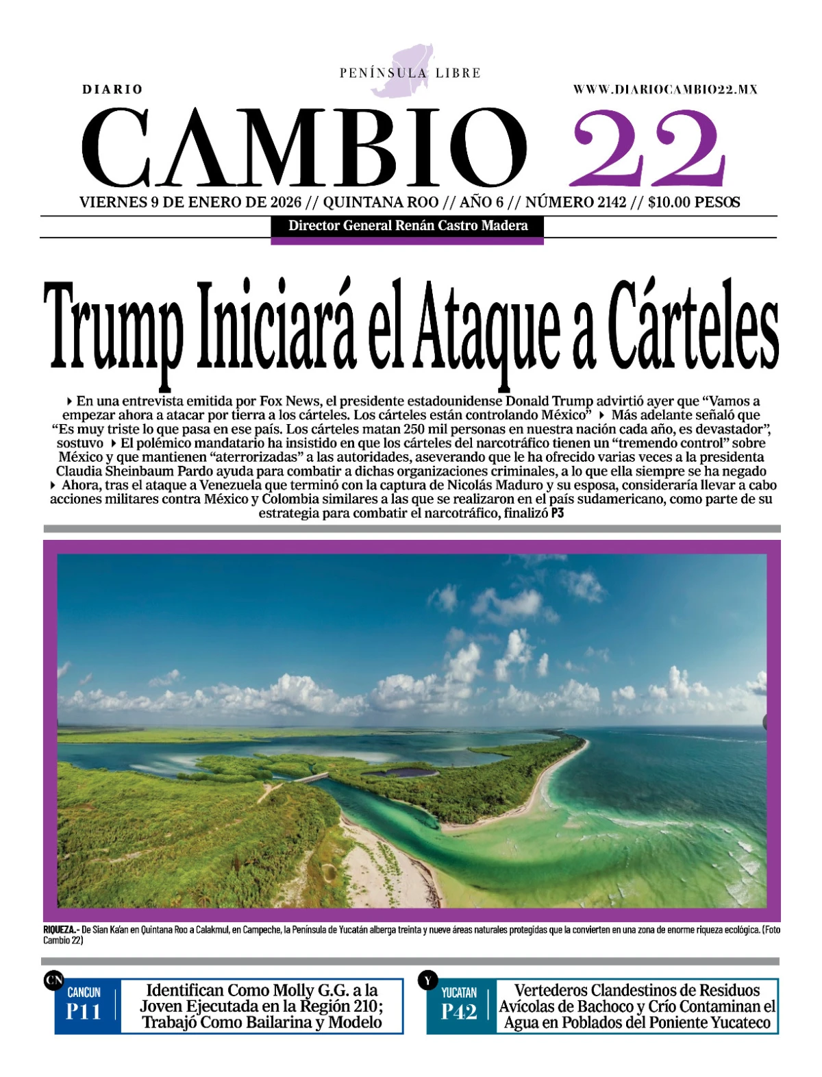 Portada de Diario Cambio 22 (portada) del viernes, 9 de enero de 2026