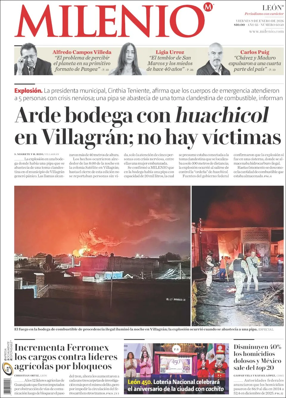 Portada de Milenio Leon del viernes, 9 de enero de 2026