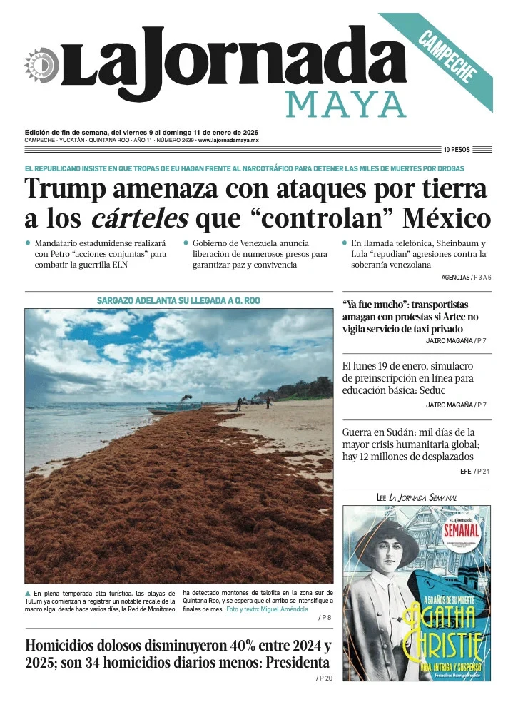 Portada de La Jornada Maya Campeche del viernes, 9 de enero de 2026