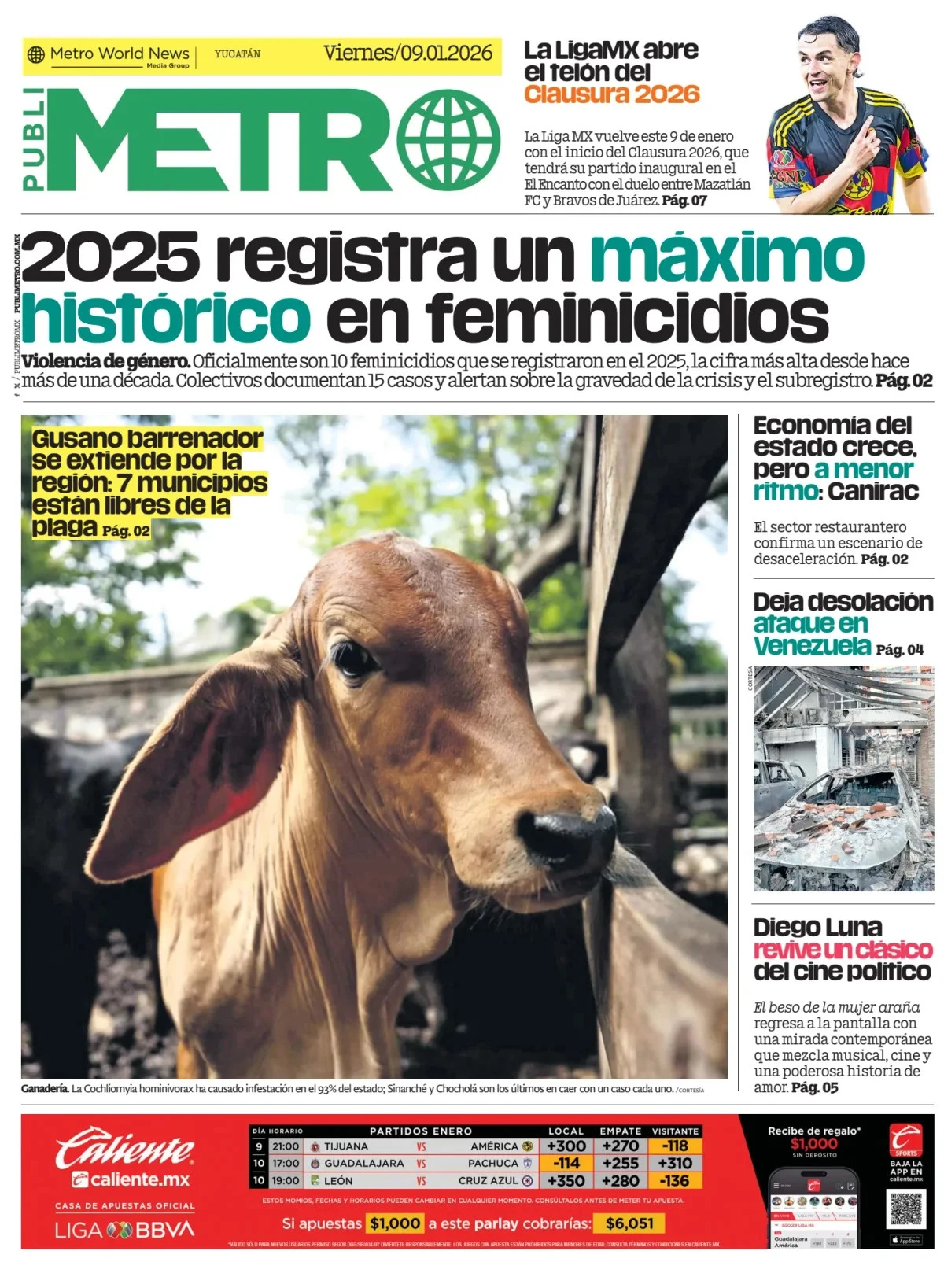Portada de Publimetro Merida del viernes, 9 de enero de 2026