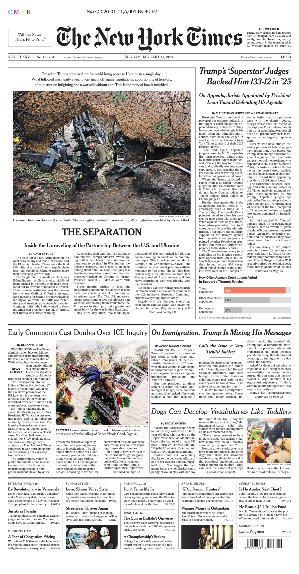 Portada de The New York Times (new York) del domingo, 11 de enero de 2026