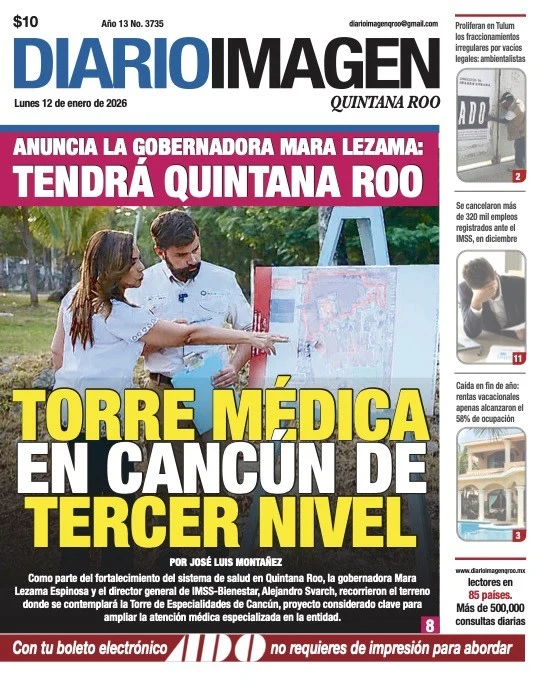 Portada de Diario Imagen Quintana Roo del lunes, 12 de enero de 2026