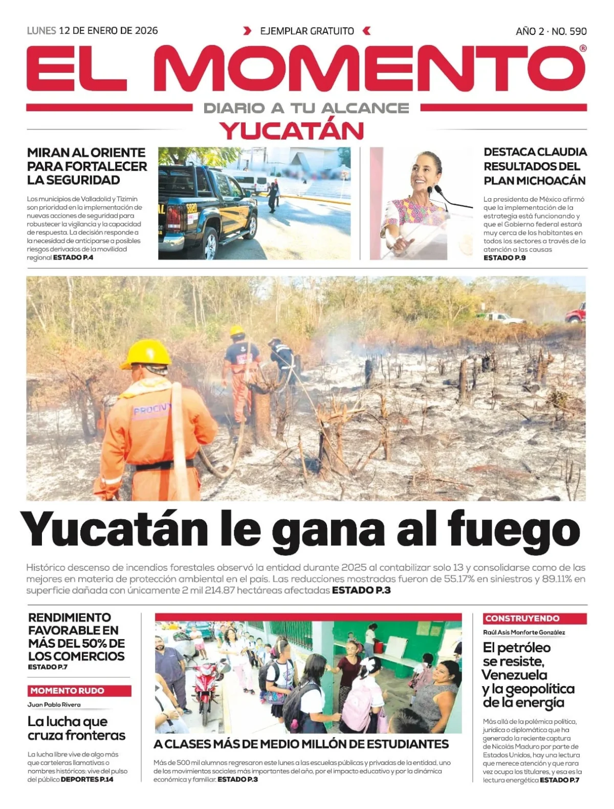 Portada de El Momento Yucatan del lunes, 12 de enero de 2026