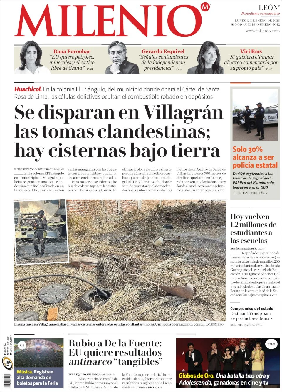 Portada de Milenio Leon del lunes, 12 de enero de 2026