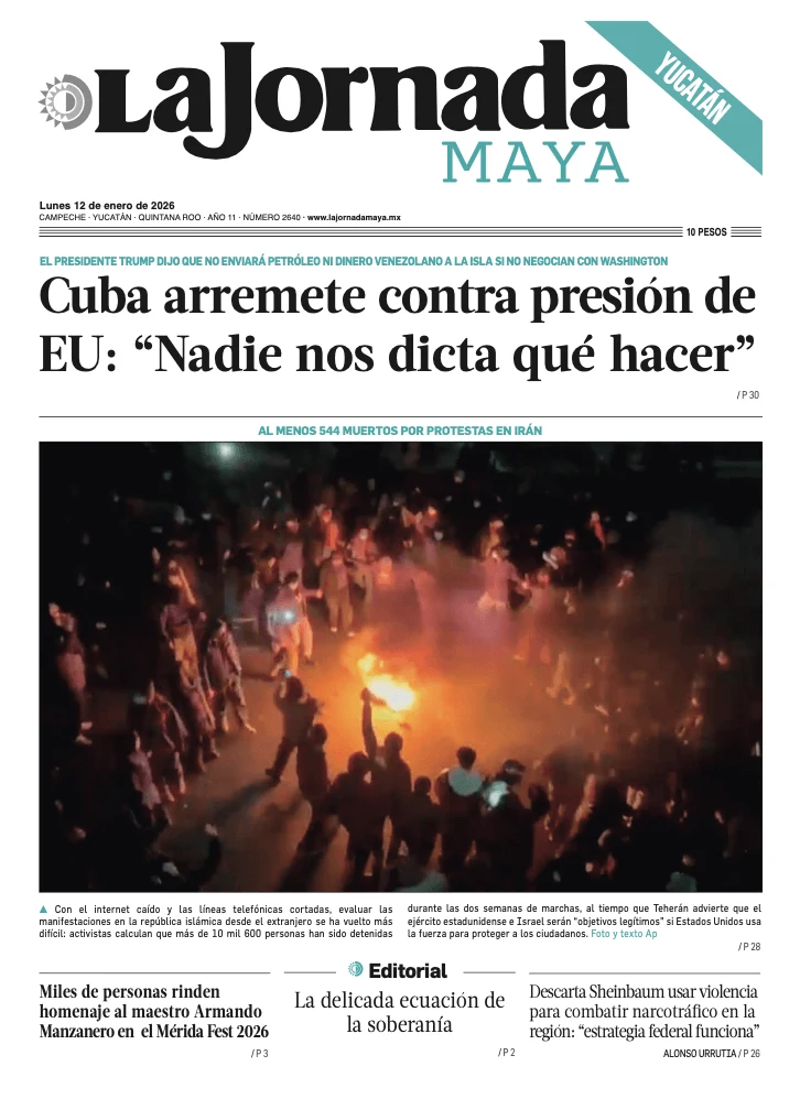 Portada de La Jornada Maya Yucatán del lunes, 12 de enero de 2026