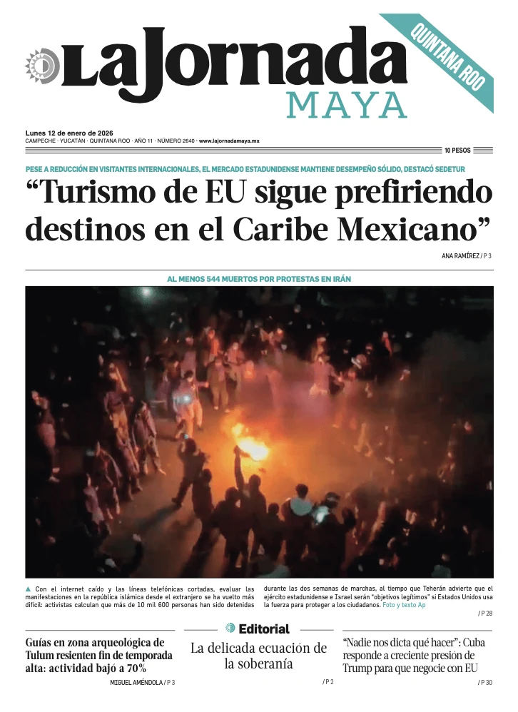 Portada de La Jornada Maya Quintana Roo del lunes, 12 de enero de 2026