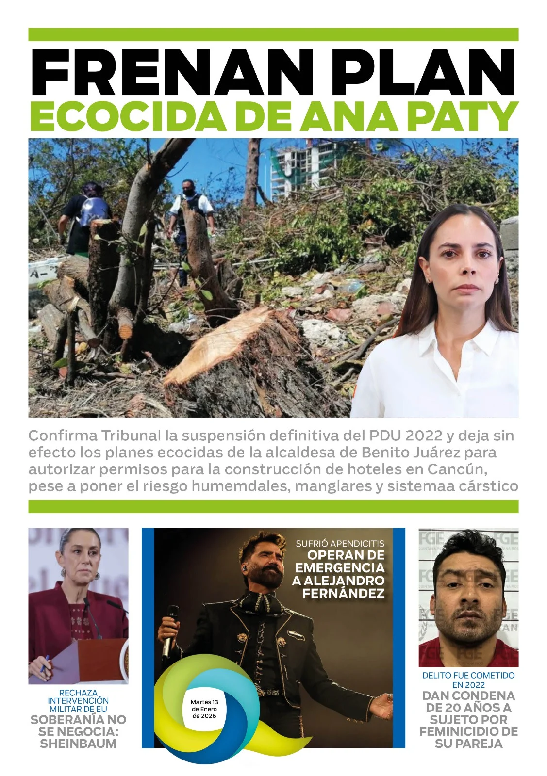 Portada de El Quintana Roo (contraportada) del 2026-01-13
