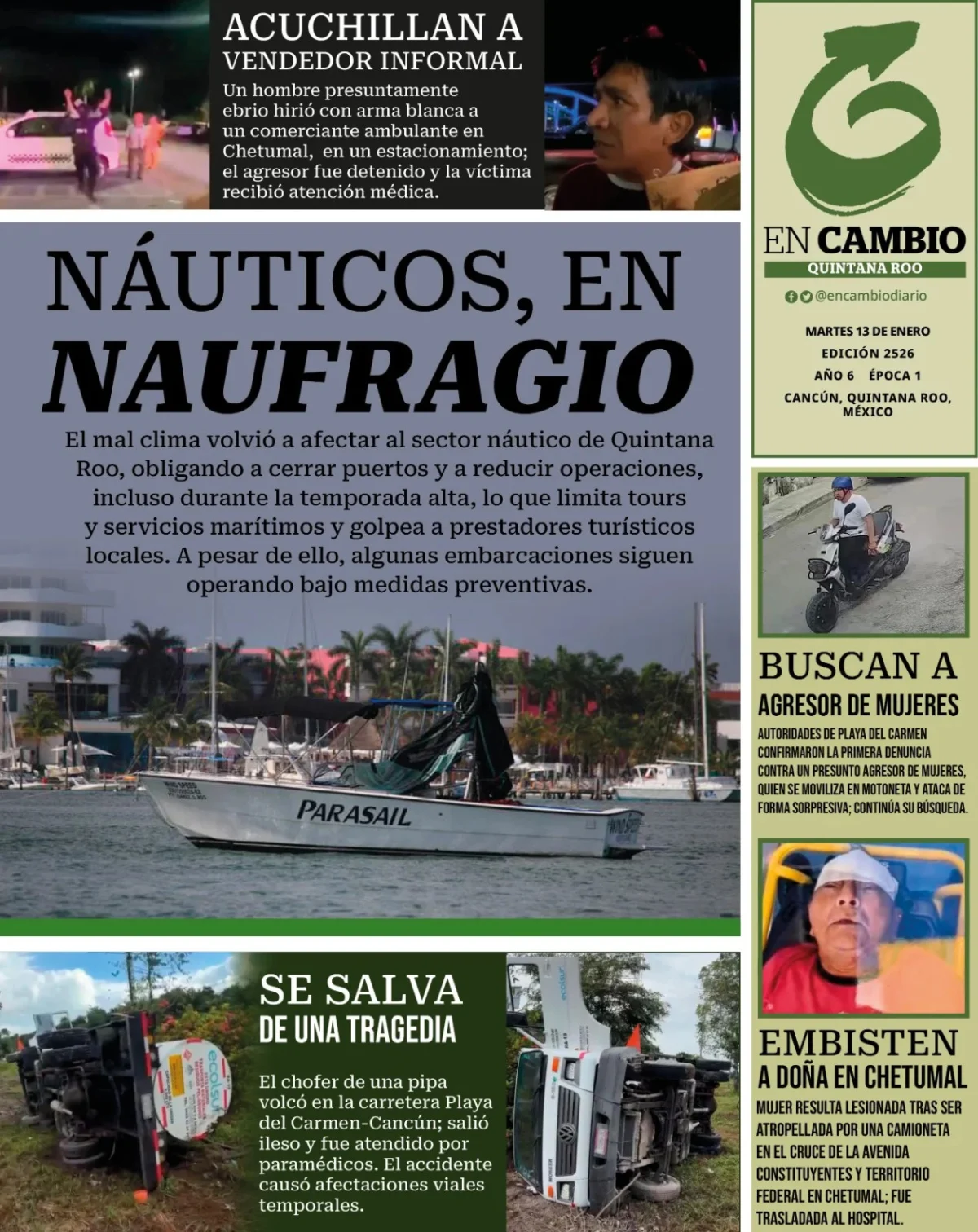 Portada de En Cambio - Quintana Roo (contraportada) del martes, 13 de enero de 2026