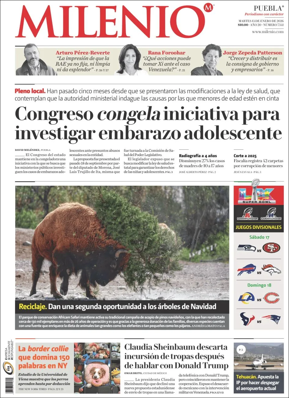 Portada de Milenio Puebla del martes, 13 de enero de 2026