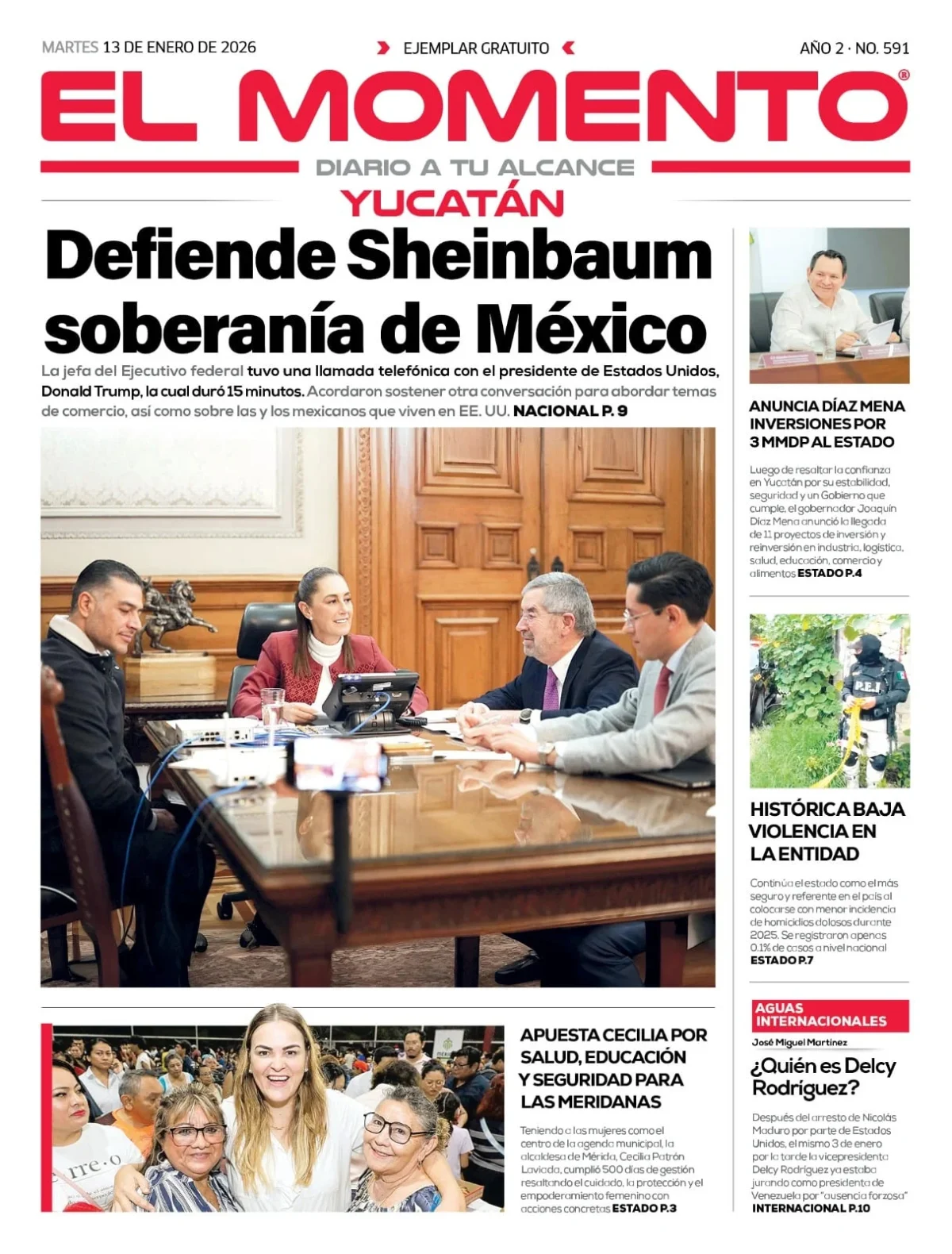 Portada de El Momento Yucatan del martes, 13 de enero de 2026