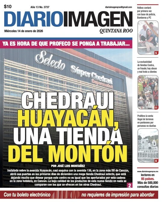 Portada de Diario Imagen Quintana Roo del miércoles, 14 de enero de 2026