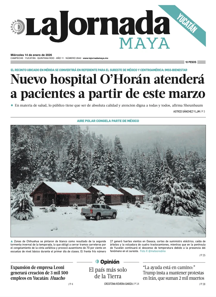 Portada de La Jornada Maya Yucatán del miércoles, 14 de enero de 2026