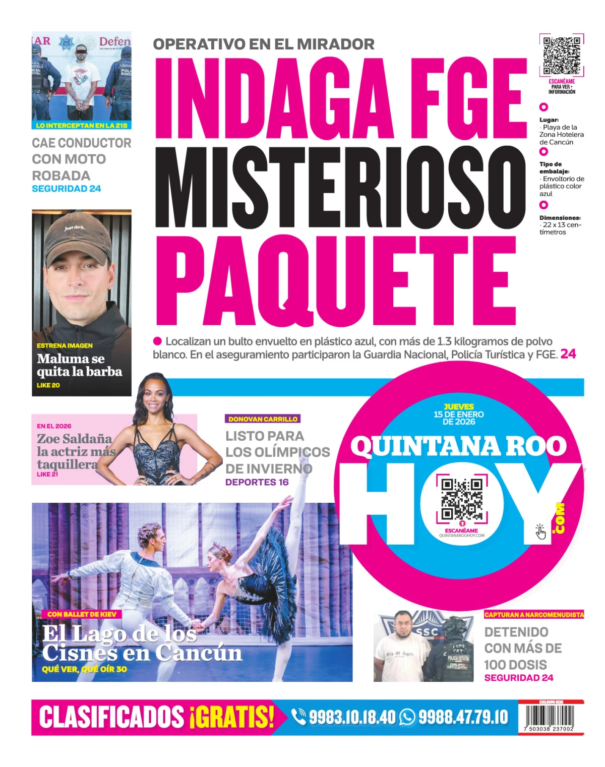 Portada de Quintana Roo Hoy (contraportada)