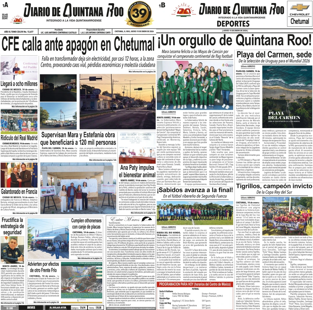 Portada de Diario de Quintana Roo (portada)